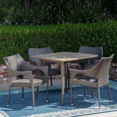 Thomes 4 - Person Acacia Wicker Patio Dining Set with Square Table
