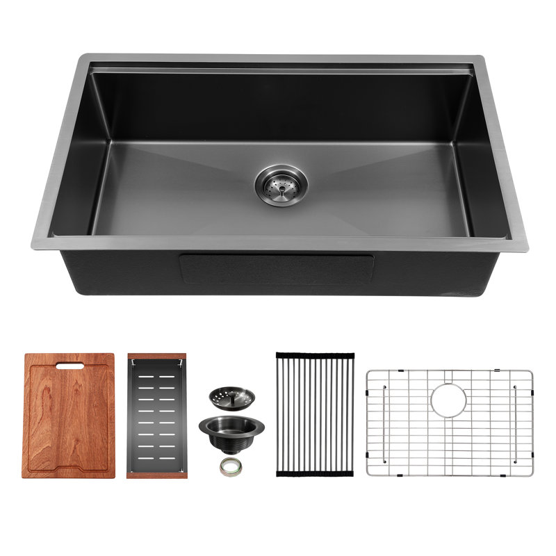33" L x 19" W Single Bowl Stainless Steel Undermount Kitchen Sink, 10" H x 33" W x 19" D