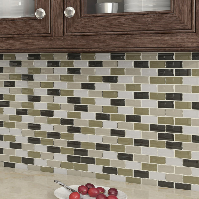 Color Wave 1" x 2" Glass Brick Joint Mosaic Field Tile in Winter Blues, Classic Evening Mixes