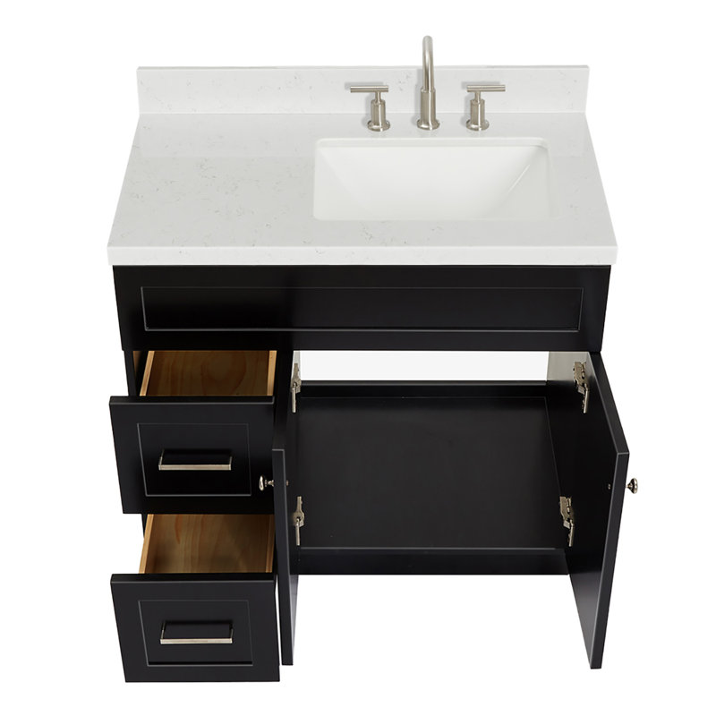 Meuble-lavabo sur pied simple 36 po avec comptoir en quartz Hamlet, Oui, Rectangular, Noir