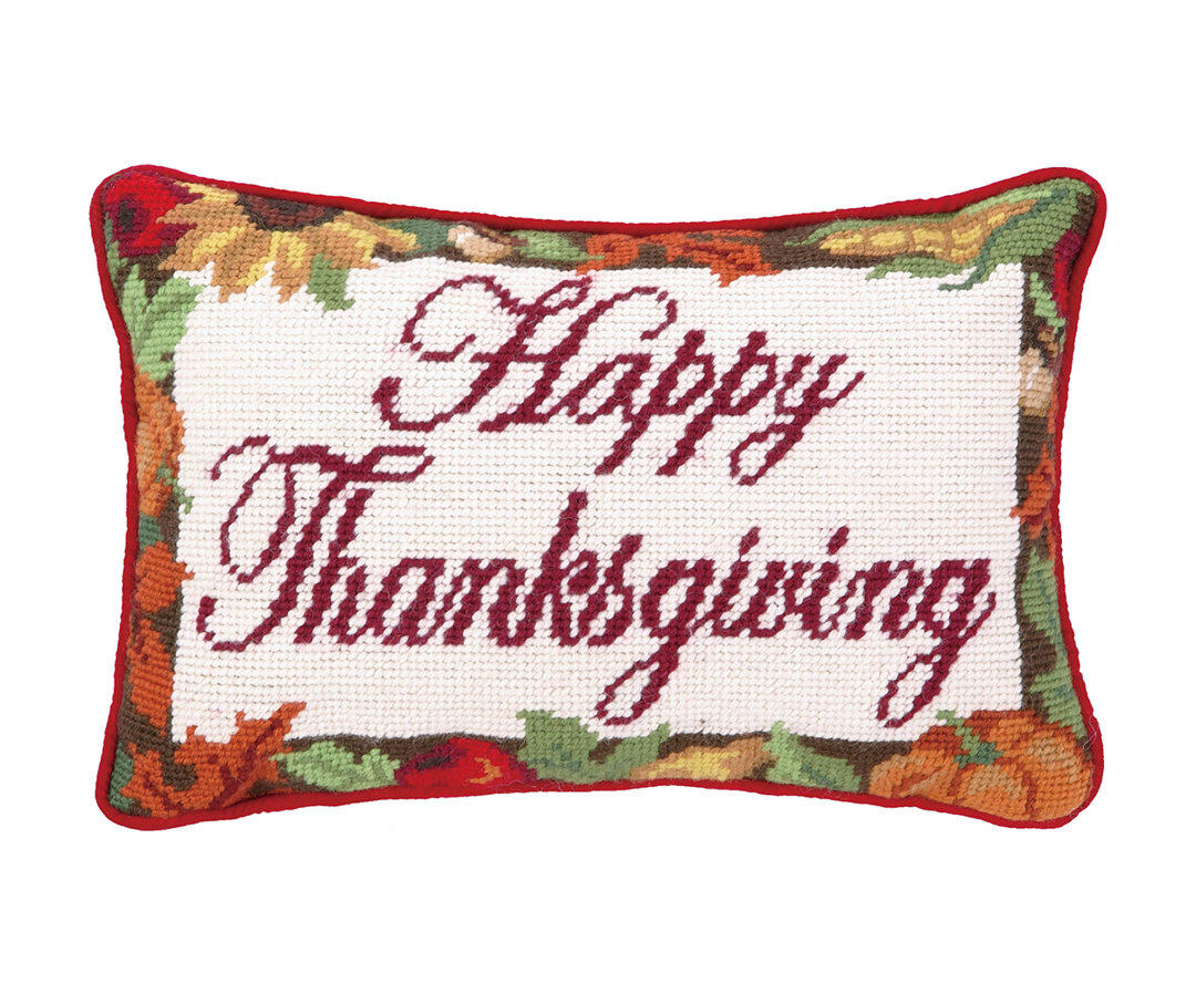 Happy Thanksgiving Wool Lumbar Pillow Peking Handicraft