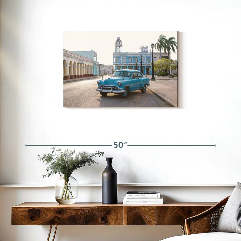 Voiture cubaine bleue Mehar, H 20 po x l 30 po
