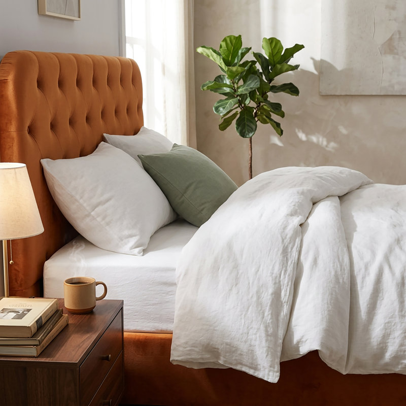 Housse de couette blanche en lin, Queen