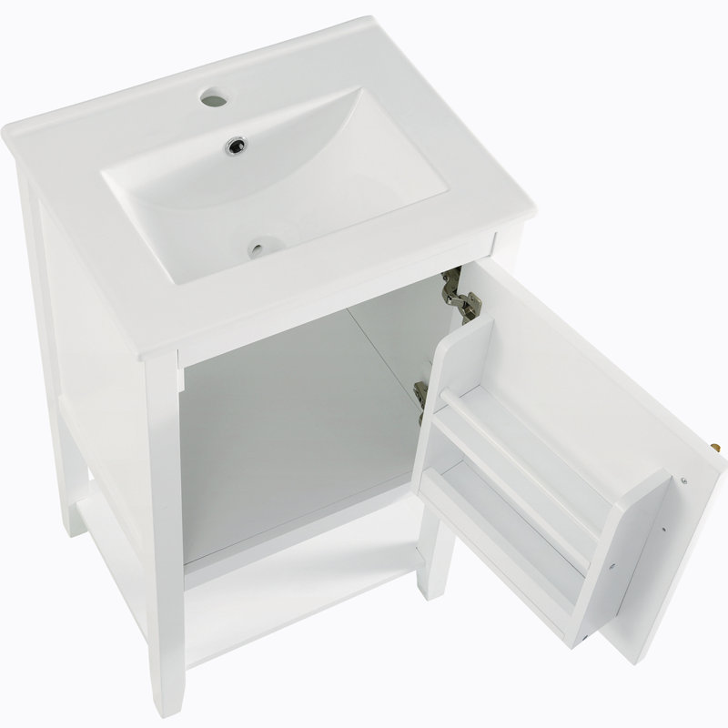 Meuble-lavabo sur pied simple 20 po avec comptoir en céramique Redouane, Blanc