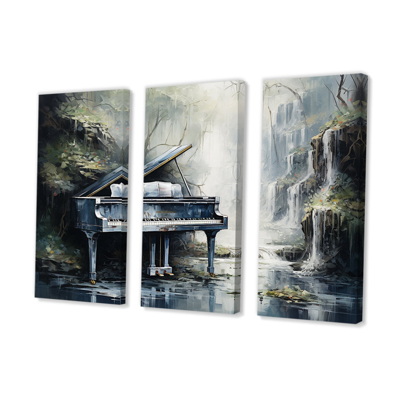 Piano Piano Cascade - Ensemble de salon d'art mural piano, H 32 po x l 48 po x P 1 po