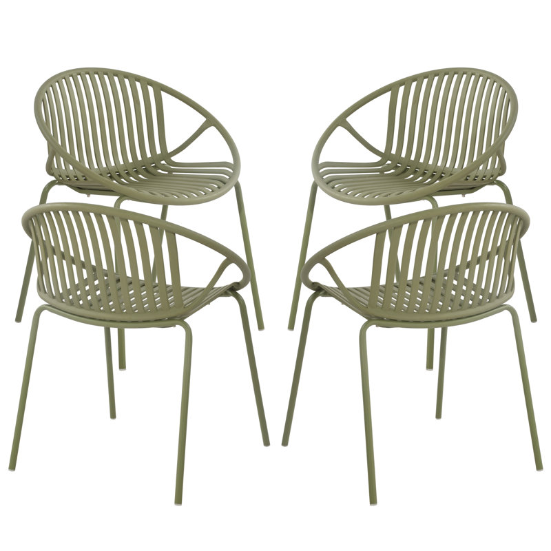 Yelva Patio Stackable Dining Chairs Set, Green