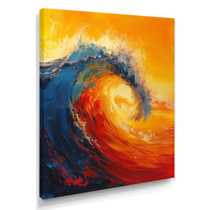 Décoration murale orange vagues bleues merveilleuses - vagues côtières, Toile tendue, H 32 po x l 24 po x P 1 po