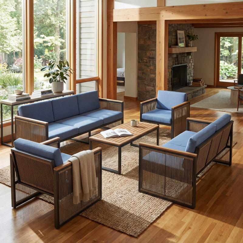 7-Person Patio Conversation Sets With Coffee Table, Blue