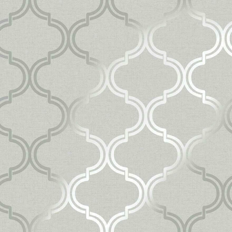Holden Luxury Geometric Trellis Wallpaper Grey Silver Metallic Fretwork Quatrefoil 12750