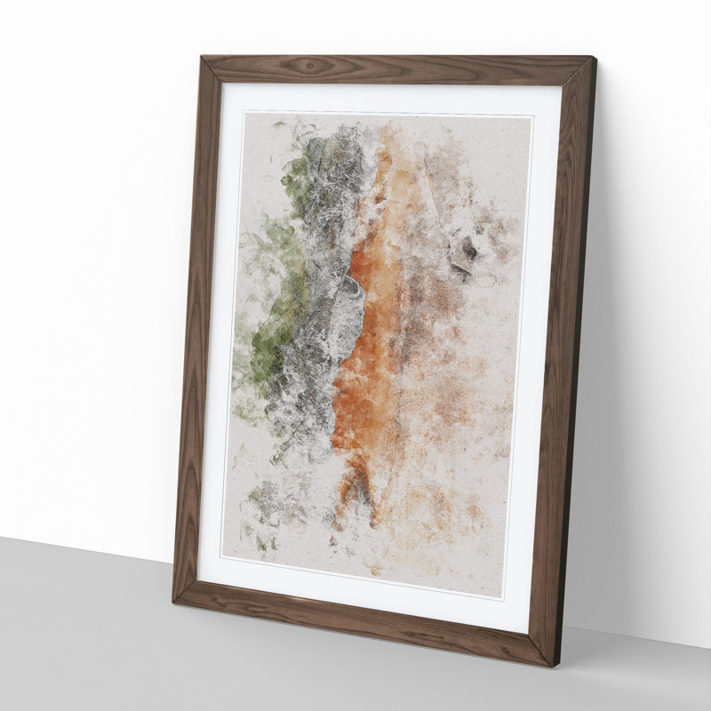 Aberdeen Beach in Scotland Watercolour - Picture Frame Graphic Art, 36cm H x 27cm W x 2cm D, Walnut