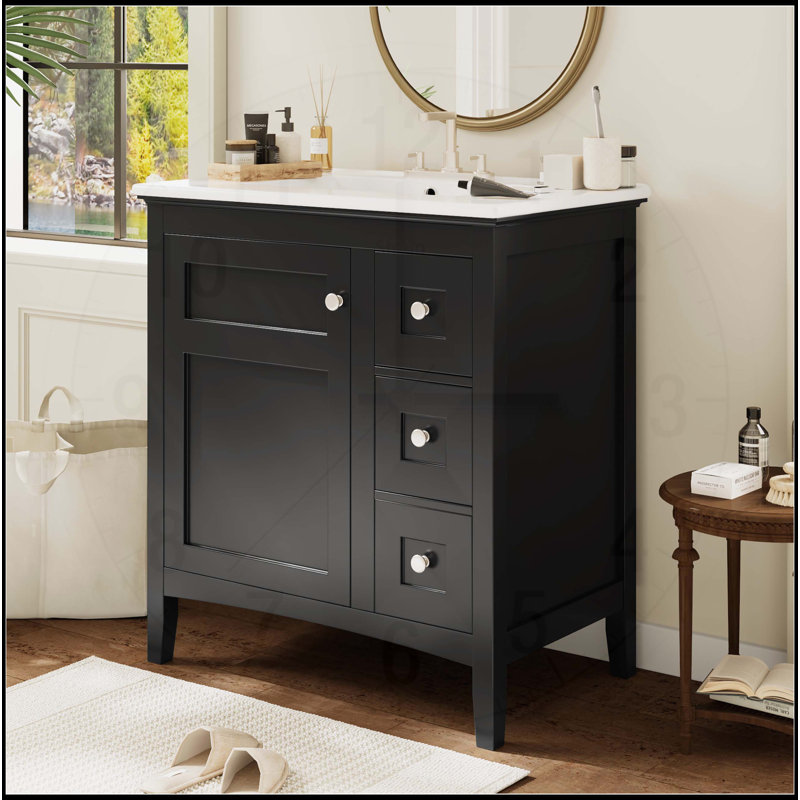 Meuble-lavabo 30 po avec lavabo en céramique, Noir