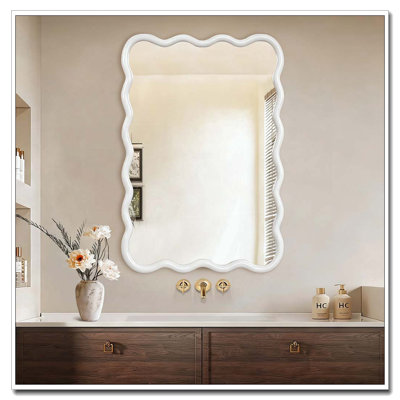 24"X36" Wavy Rectangle Solid Wood Frame Decorative Mirror