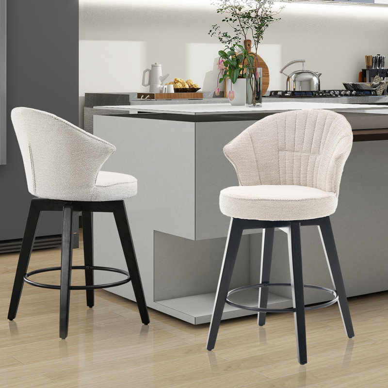 Set of 2 Counter Height Swivel Bar Stools with Chenille Upholstery and Wide Back, Kitchen Island Chairs with Metal Legs