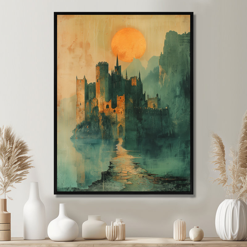 Décoration murale Tanesha - Châteaux, Toile avec cadre flottant noir, H 40 po x l 30 po x P 1,5 po