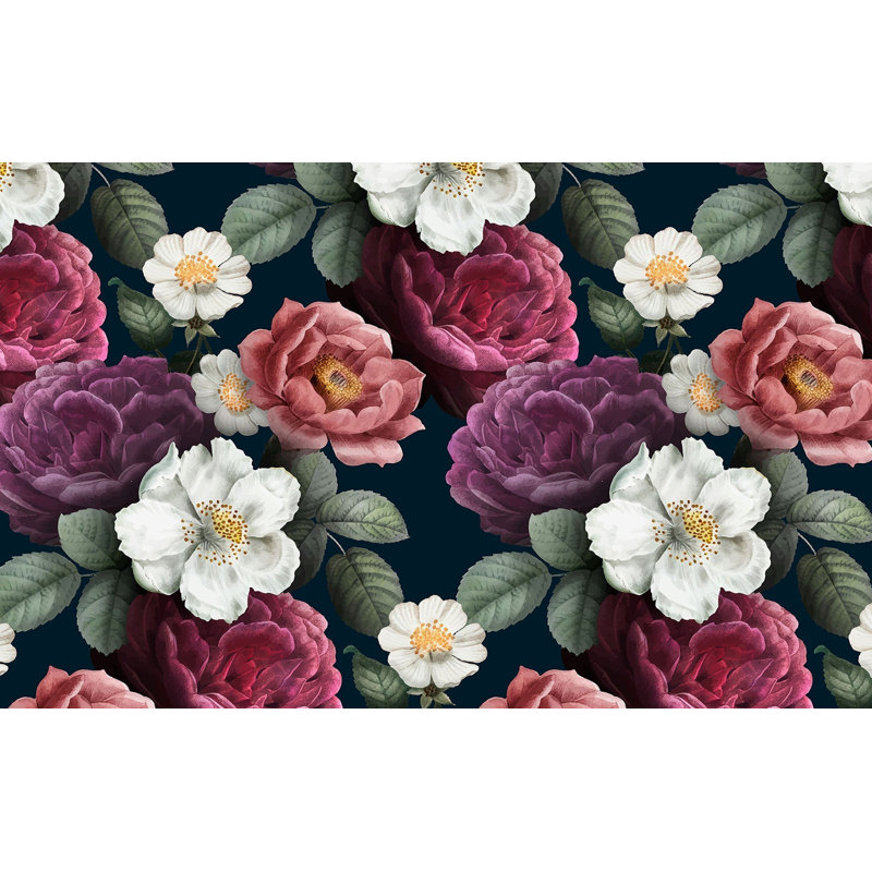 Murale pelez et collez de qualité supérieure - Floral rétro, L 108 po x l 150 po