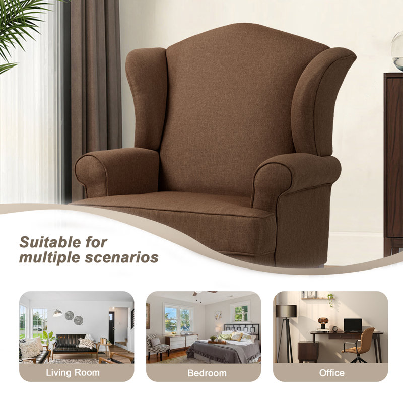 Dokun Berio 79 Cm Wide Linen Wingback Chair, Brown Linen