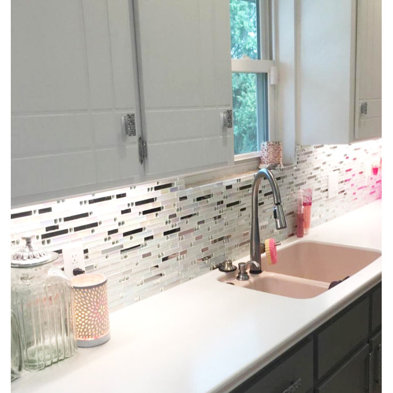 Iris White Random Sized Metal/Glass Linear Mosaic Wall Tile