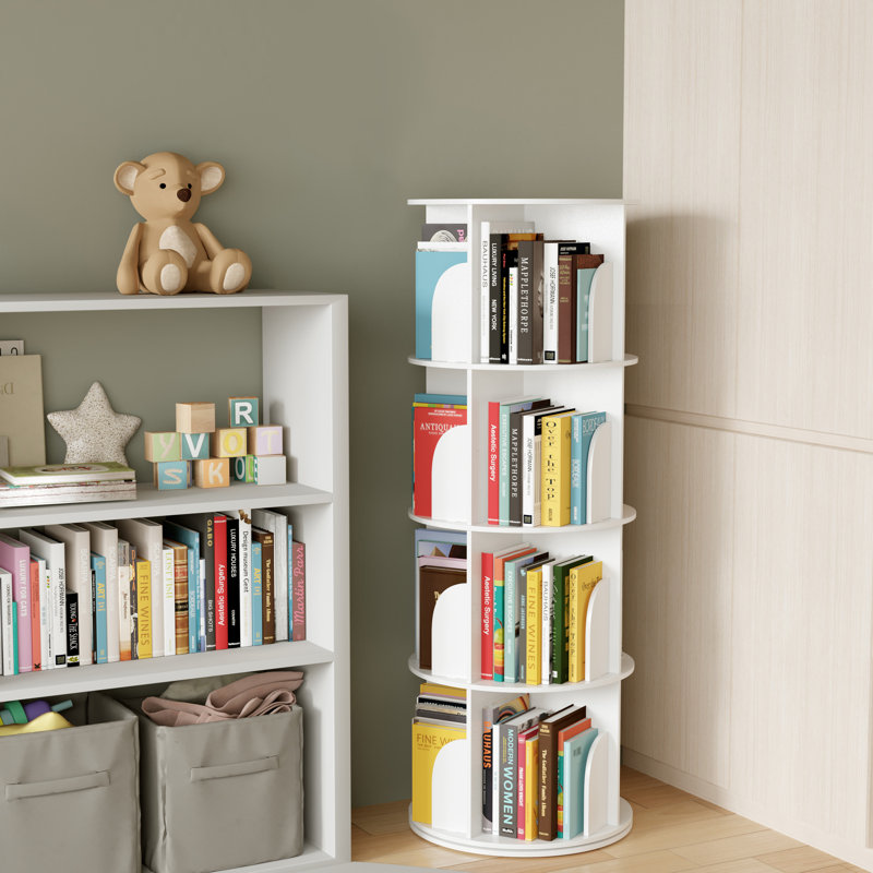 Rotating Bookshelf Tower, 360° Spinning Bookcase Lazy Susan, Revolving Round Carousel For Book Storage, Vertical Turning Spiral Corner Organizer