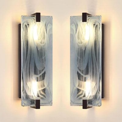 2 Pack Modern Wall Sconce Light Fixture With Frosted Glass Shade, Black Finish For Bathroom Bedroom Hallway Dimmable Ambient Lighting