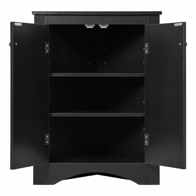 Triangle Bathroom Storage Cabinet With Adjustable Shelves, Freestanding Floor Cabinet, Black