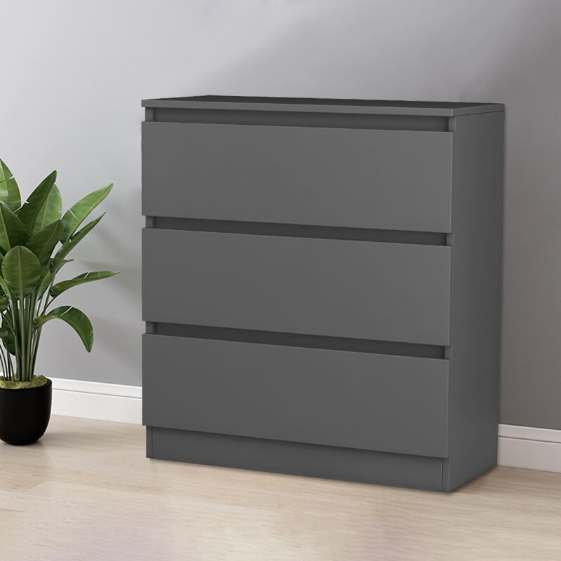 Delondo 3 Drawer 70Cm W Chest of Drawers Nightstand Bedside Cabinet, Dark Grey