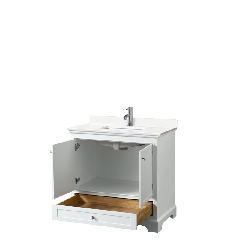 Meuble-lavabo sur pied simple 36 po avec comptoir en quartz Deborah, Quartz Giotto, Espresso foncé, Chrome poli