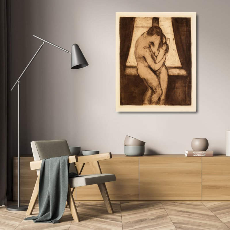«The Kiss» par Edvard Munch - Art mural sur toile tendue avec châssis, H 24 po x l 17 po