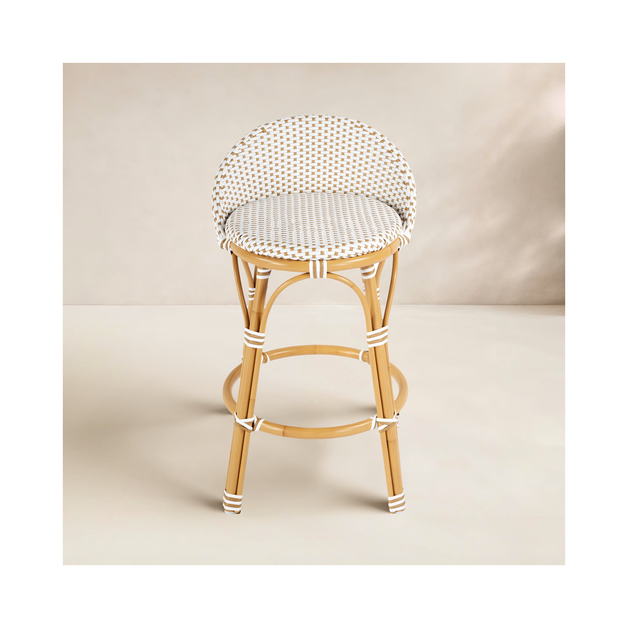 Ellie Woven Stool, White/Beige