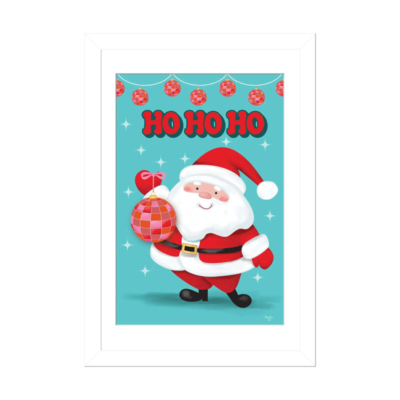 «Disco Ball Santa», reproduction d'art murale - papier d'art encadré, H 24 po x l 16 po, Blanc