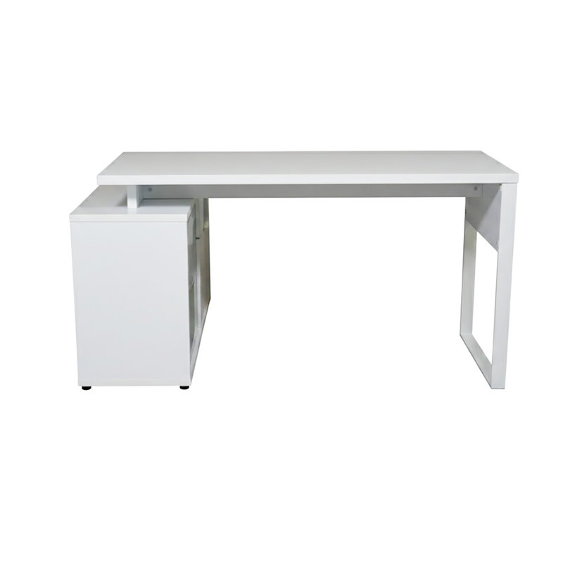 Draylen 59,05" L-Shaped Desk Metal Frame with Storage Cabinet, White