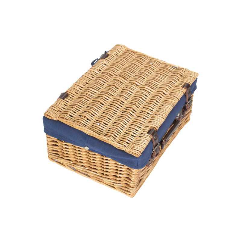 Wicker Hamper Basket with Lining, Buff/Navy Blue, 19cm H x 41cm W x 30cm