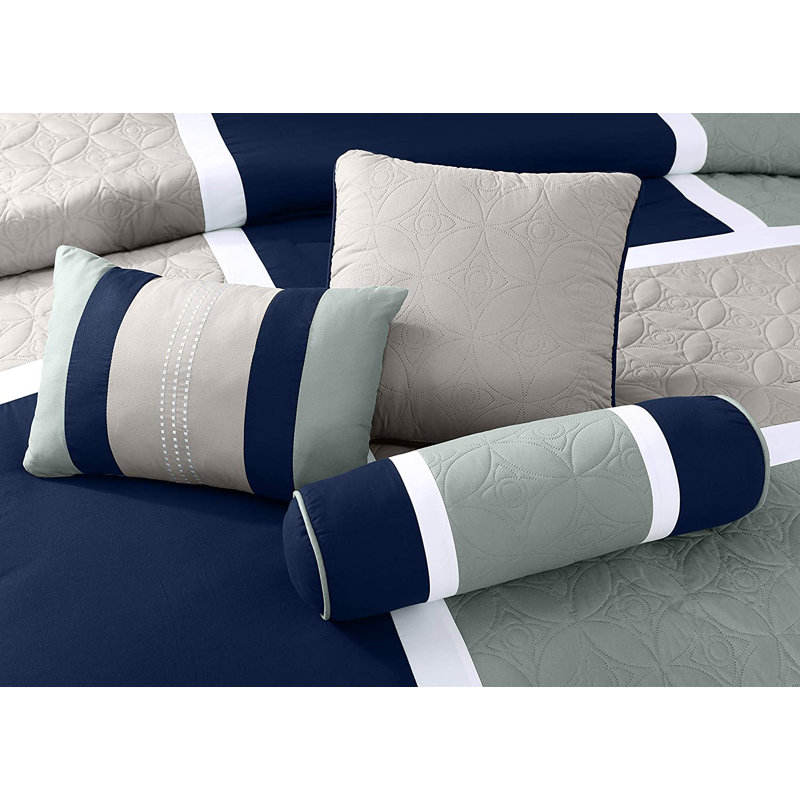 Upland Patchwork 7 Piece Comforter Set, Queen Comforter + 6 Additional Pieces, Navy