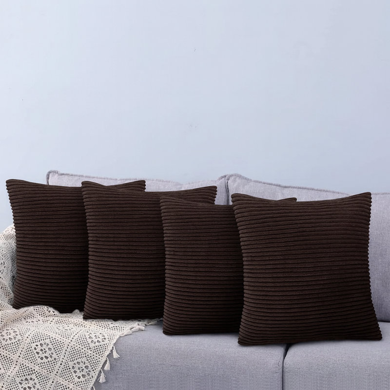 Pattern Velvet Soft Decorative Case Hidden Zipper Sofa Cushion Cover Set Of 4, Brown