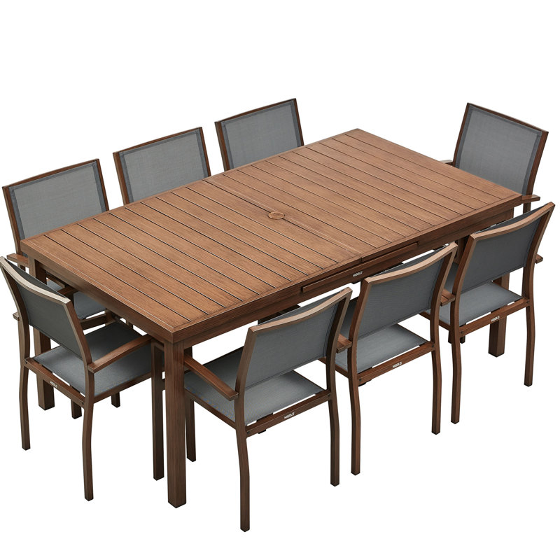 Higold - Heck 9 Pieces Patio Dining Sets, For Outdoor Dining Using, Grade A Teak, Black Aluminum Finished, Black&Brown