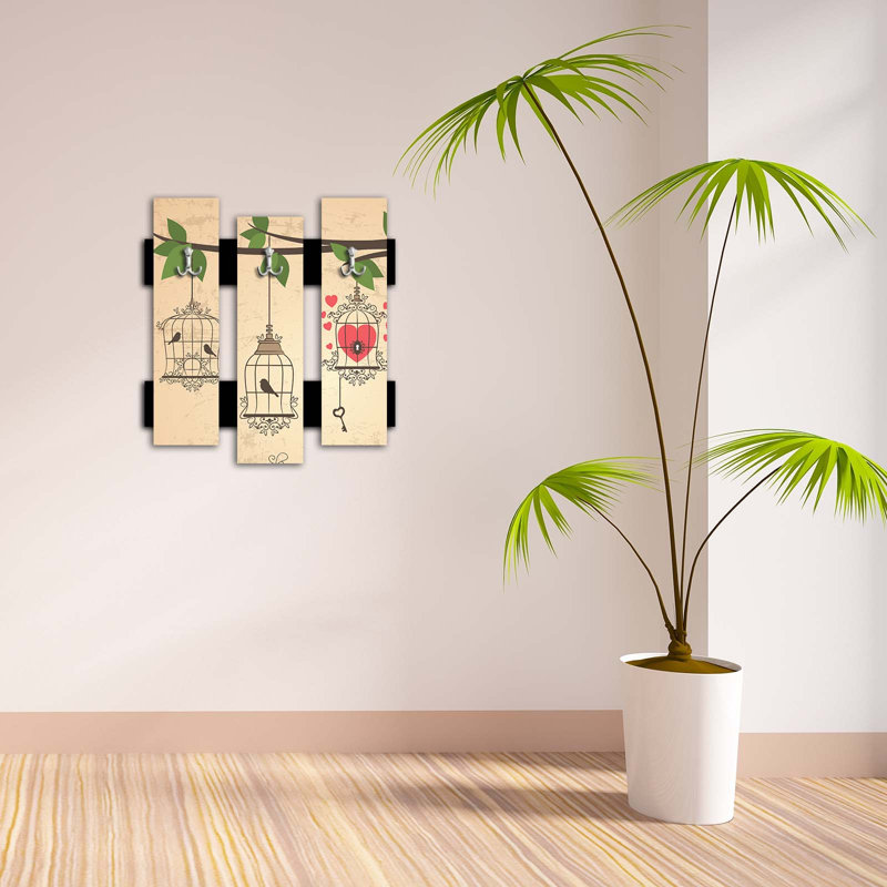Portemanteau mural à 3 crochets Kempst - beige / vert / noir