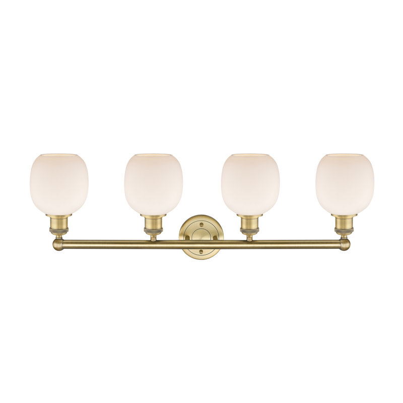 Éclairage pour meuble-lavabo 4 lumières Carlucci, Blanc mat, Laiton brossé