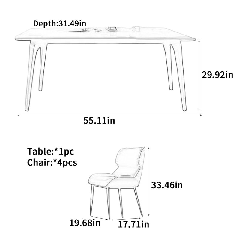 Full support rectangular dining table, 29.92"H x 31.49"W x 55.11"L