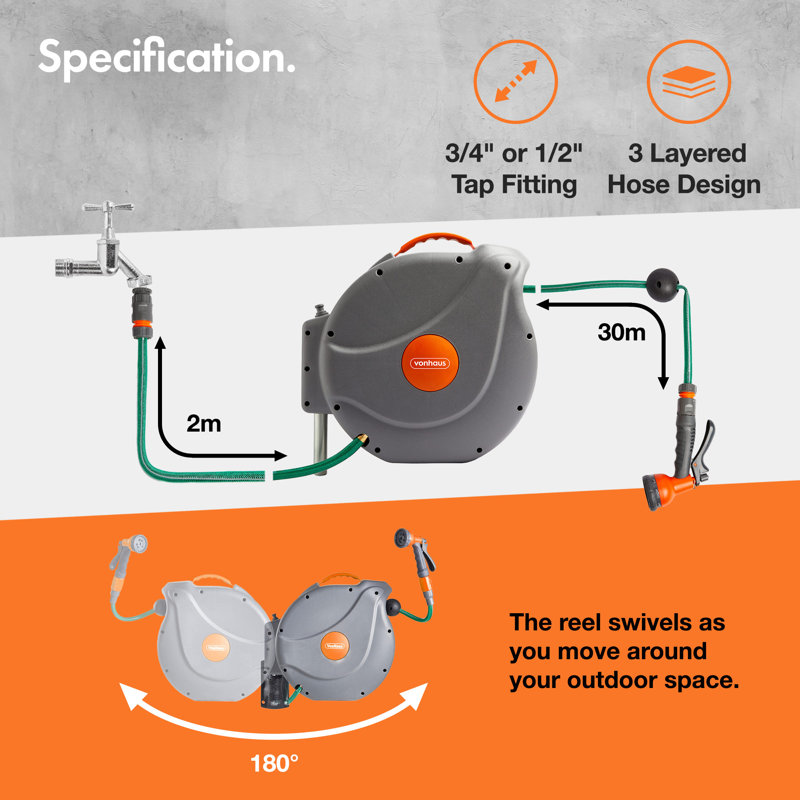 VonHaus 30M Auto Rewind Hose Reel