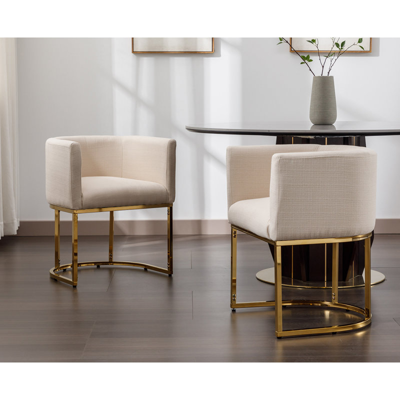 Kaydance Upholstered Dining Chairs Modern Arm Chairs, Beige, Gold