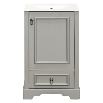 Meuble-lavabo de 20 po avec cadre en bois massif, porte et poignée en alliage d'aluminium, offrant un évier esthétique moderne en céramique de 20 po avec rangement intelligent, charnières à fermeture en douceur, support de porte pour salles de bain bien organisées