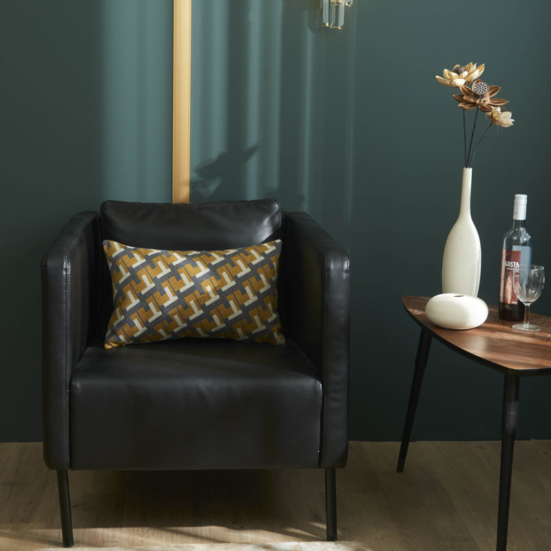 Housse de coussin noir à motif géométrique moderne, Moutarde / gris