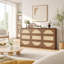 Commode 9 tiroirs avec façades en rotin tissé Rosuna, commode très large boho-moderne-798486561