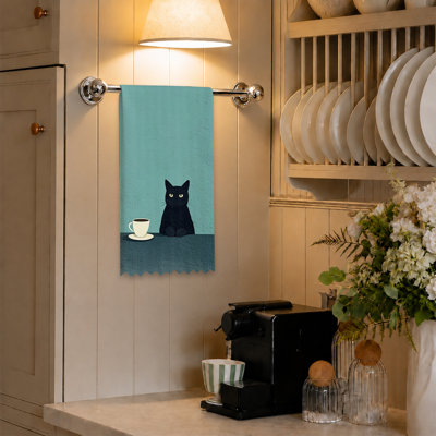  Linges de cuisine en microfibre, linges à vaisselle réutilisables absorbants, décoratifs résistants à la décoloration, 16 po x 24 po, thé noir minimaliste pour chat