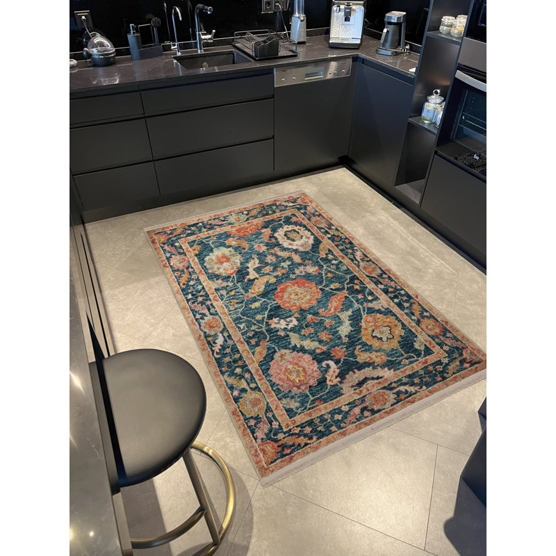 Multi-Colored Motif Ethnic Floral Patterned Fringed Vintage Decorative Rug, Runner 3'3.37" x 6'6.74"