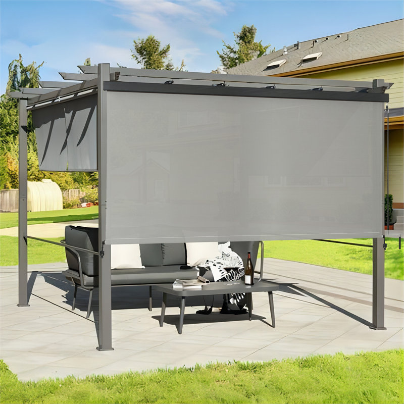 Outdoor Semi Sheer Roll-Up Shade, 48"W x 96"L, Gray