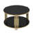 Stylish Modern Coffee Table with Asymmetrical Metal Structure, Circular Drum Base, and Lower Shelf for Enhanced Decor and Functionality.-362247087