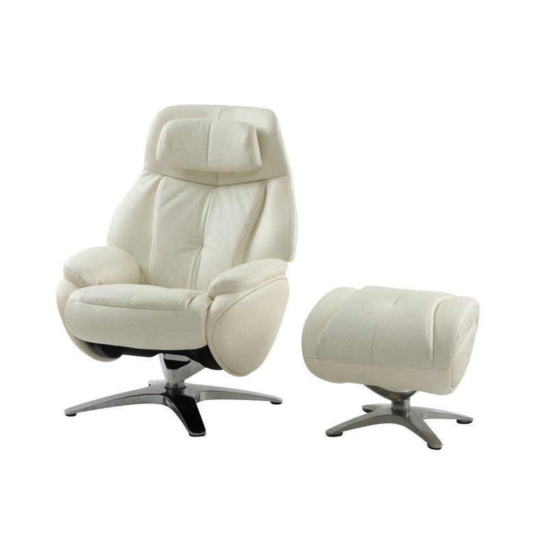 Yusef Upholstered Swivel Recliner, White Leather Match