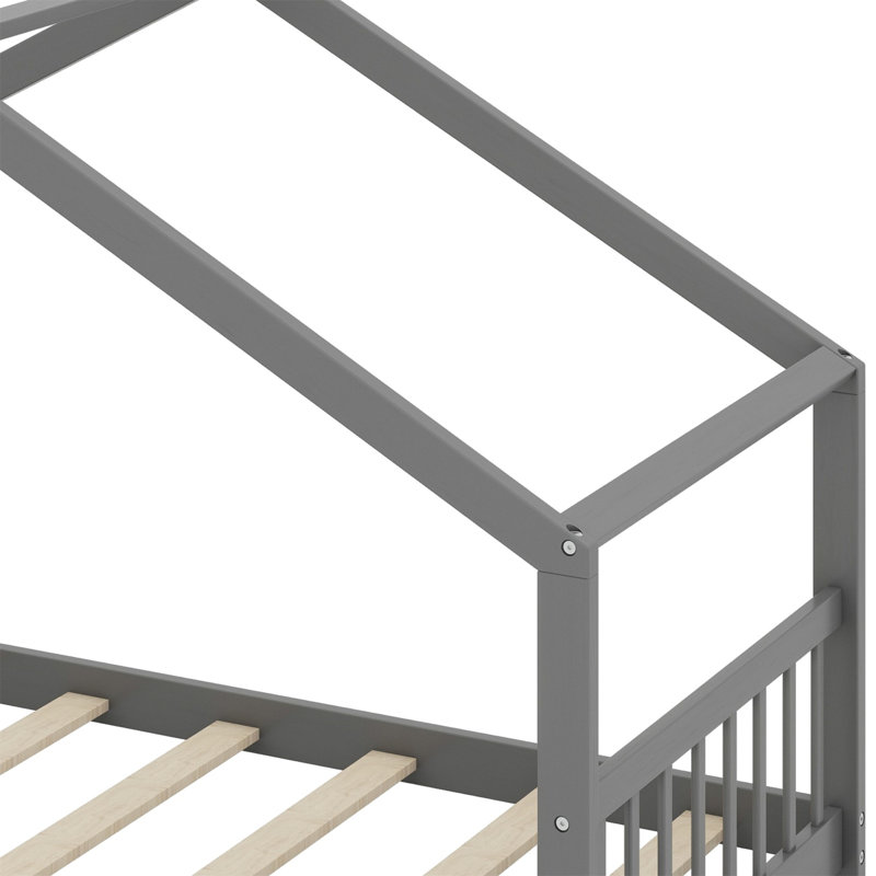 Lit basse en bois massif, gris, Twin