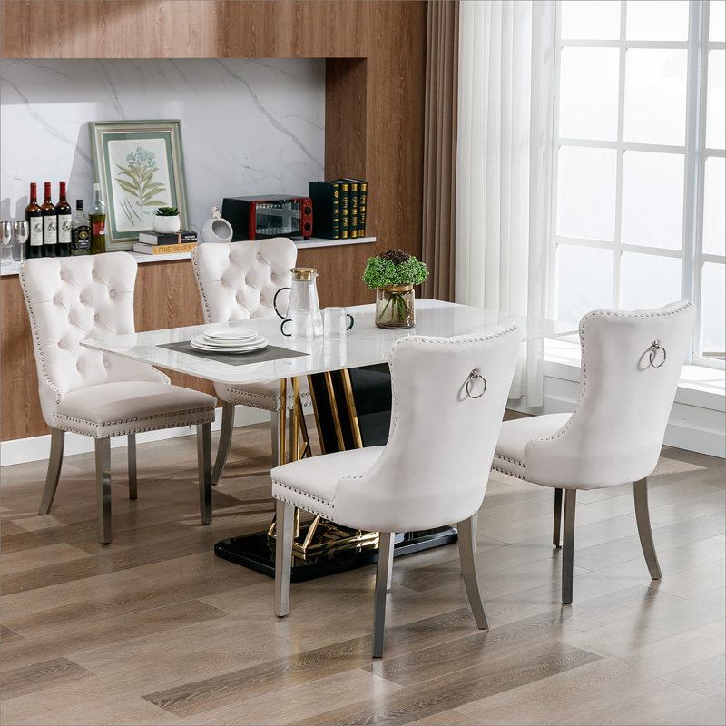 Chaise rembourrée haut de gamme en velours de bois massif, Beige