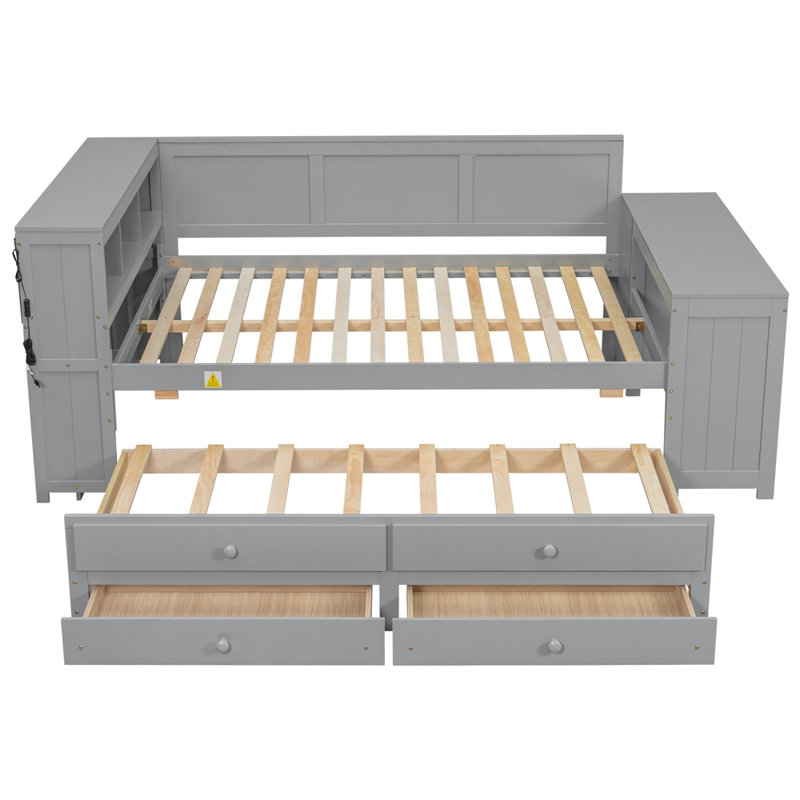 Lit de jour avec tablettes de rangement, Gris